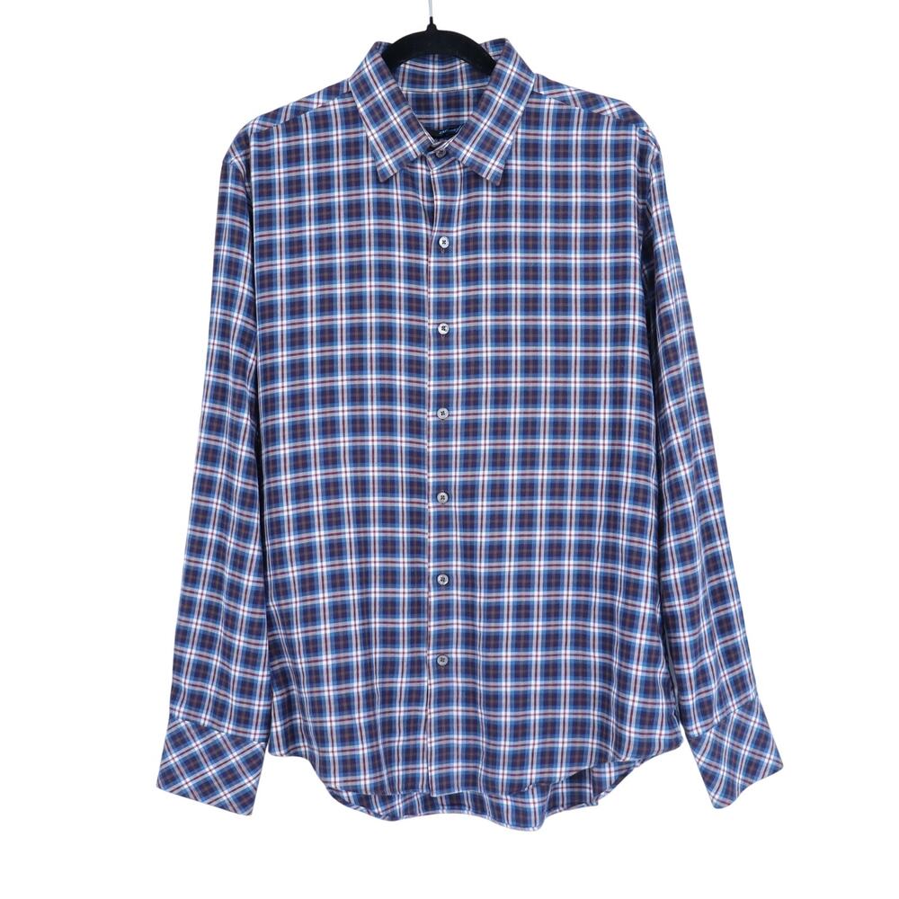 ZACHARY PRELL Plaid Button Up Shirt Blue Red Soft Cotton Long Sleeve Men's L